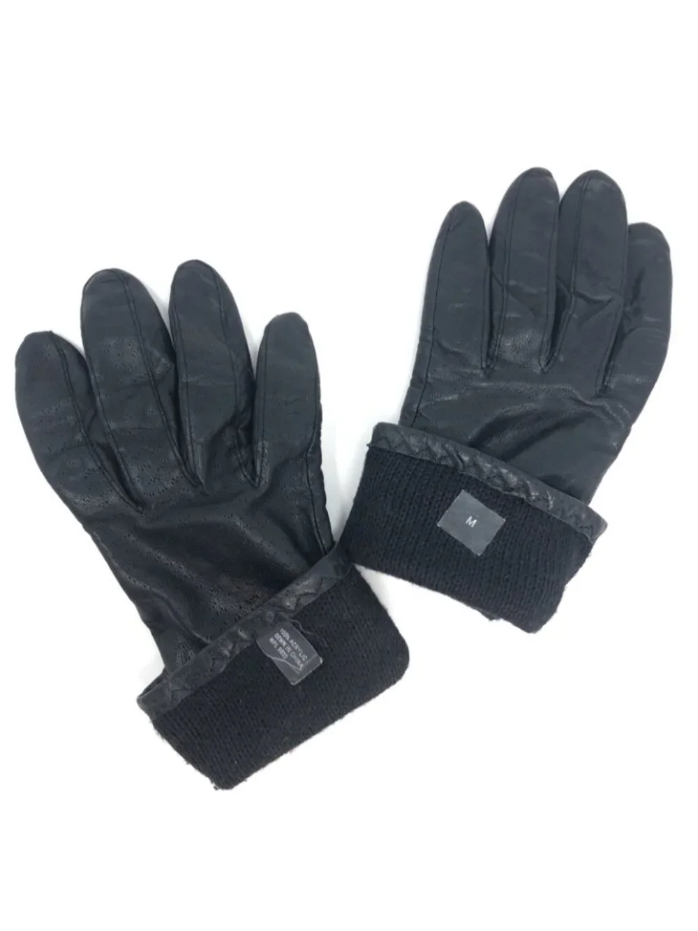 Leather Gloves Womens Medium Black Knit Lining Winter Supple Perforated Casual